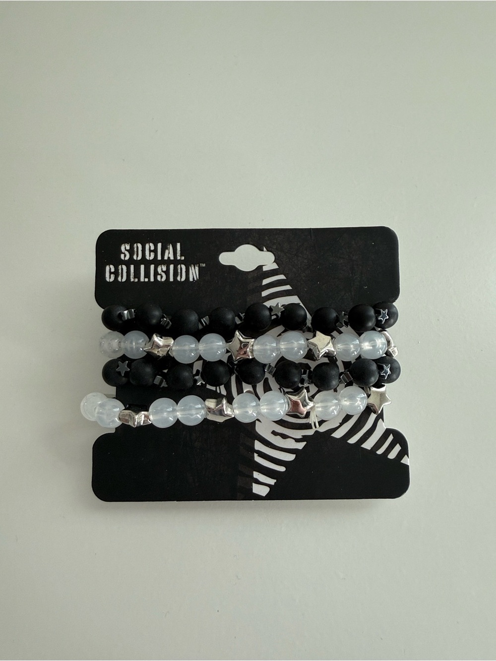 Social Collision Black & White Star Bead Bracelet Set